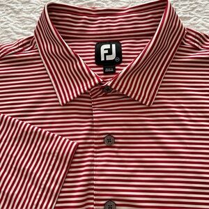 FootJoy Golf Polo Red and White Stripe 3 button Polo Men’s 2XL